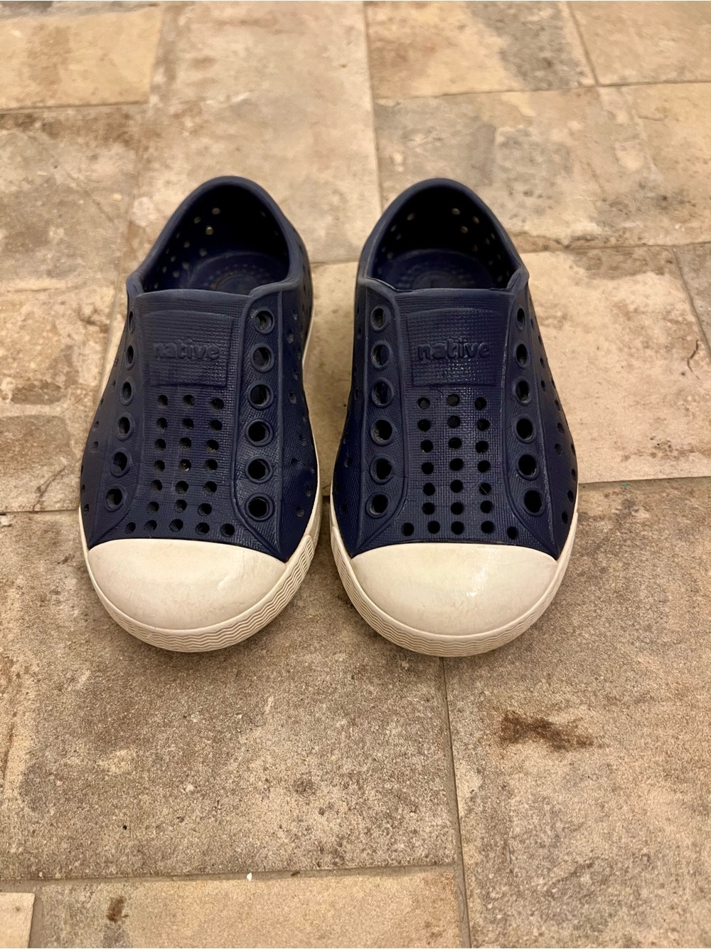 Native Kids Water Shoes in Navy with White Toe